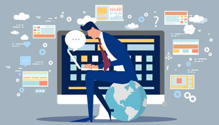 Businessman  think analyzing growth charts. flat design illustration Creativity modern Idea and Concept Vector.のイラスト素材