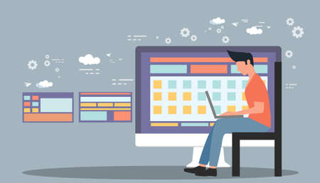 Businessman  think analyzing growth charts. flat design illustration Creativity modern Idea and Concept Vector.のイラスト素材