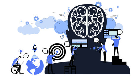 Businessman and woman brainstorm.icon set idea and concept creativity illustration business  innovation technology modern.のイラスト素材