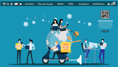 food Online delivery range covid-19,set idea and concept creativity illustration.のイラスト素材