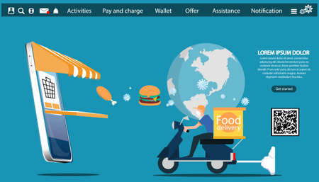 food Online delivery range covid-19,set idea and concept creativity illustration.のイラスト素材