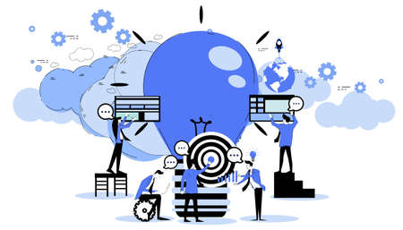 Businessman and woman brainstorm with light bulb.icon set idea and concept creativity illustration business  innovation technology modern.のイラスト素材