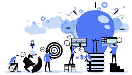 Businessman and woman brainstorm with light bulb.icon set idea and concept creativity illustration business  innovation technology modern.のイラスト素材