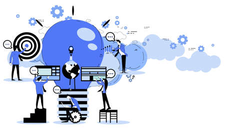 Businessman and woman brainstorm with light bulb.icon set idea and concept creativity illustration business  innovation technology modern.のイラスト素材
