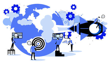 Businessman and woman brainstorm with world.icon set idea and concept creativity illustration business  innovation technology modern.のイラスト素材