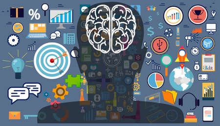 human head  with brain brainstorm. icon set idea for success,plan,think,search,analyze,communicate, innovation technology modern.  &#xD;&#xA;のイラスト素材
