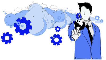 Businessman with world. idea and concept creativity illustration business  innovation technology modern.のイラスト素材