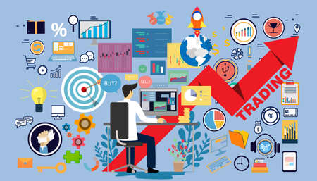 Trading market analysis  Businessman  with icon set.working for   success,plan,think,search,analyze,communicate, innovation technology modern.のイラスト素材