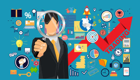Trading market analysis  Businessman  with icon set.working for   success,plan,think,search,analyze,communicate, innovation technology modern.のイラスト素材