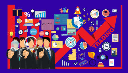 Trading market analysis  Businessman  with icon set.working for   success,plan,think,search,analyze,communicate, innovation technology modern.のイラスト素材