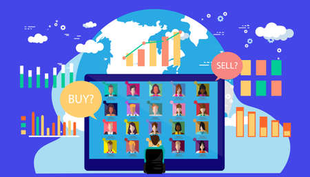 man and woman with  trading market. think analyzing growth charts. flat design illustration creativity modern idea and concept vector.の写真素材