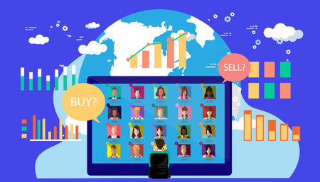man and woman with  trading market. think analyzing growth charts. flat design illustration creativity modern idea and concept vector.のイラスト素材