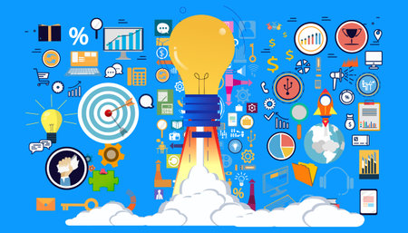 Light bulb  Startup  for  success.icon set idea and concept creativity illustration business  innovation technology modern.のイラスト素材