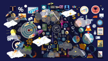 Rocket  Startup  for  success.icon set idea and concept creativity illustration business  innovation technology modern.のイラスト素材