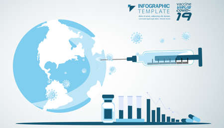 Spray vaccine  COVID 19  to people around the world.Illustration medical How to prevent covid-19 virus Infographics template.のイラスト素材