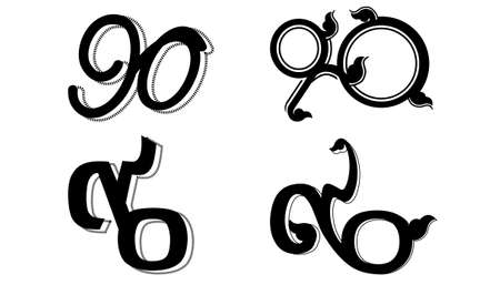 LOGO 90  Arabic numbers, Thai,black and white,idea concept creativity illustrationのイラスト素材