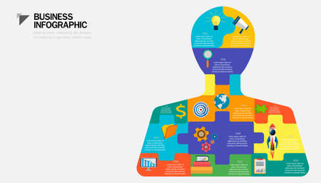 jigsaw human head Business Brainstorming  infographic template, idea and concept creativity illustration business  innovation technology modern. &#xD;&#xA;のイラスト素材