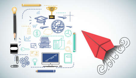 red paper plane and business strategy on white background plan, business success,idea and concept creativity illustration business  innovation technology modern.のイラスト素材