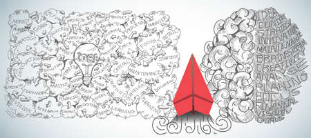 red paper plane and business strategy on white background plan, business success,idea and concept creativity illustration business  innovation technology modern.のイラスト素材