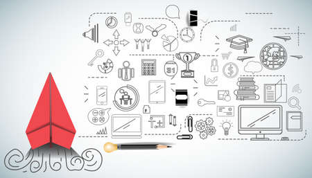 red paper plane and business strategy on white background plan, business success,idea and concept creativity illustration business  innovation technology modern.のイラスト素材