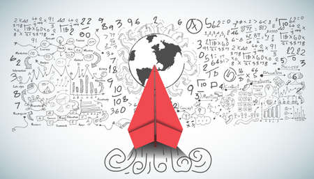 red paper plane and business strategy on white background plan, business success,idea and concept creativity illustration business  innovation technology modern.のイラスト素材