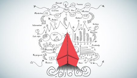 red paper plane and business strategy on white background plan, business success,idea and concept creativity illustration business  innovation technology modern.のイラスト素材