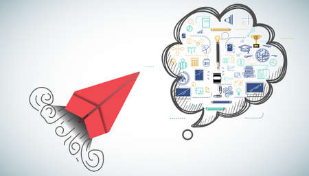 red paper plane and business strategy on white background plan, business success,idea and concept creativity illustration business  innovation technology modern.のイラスト素材