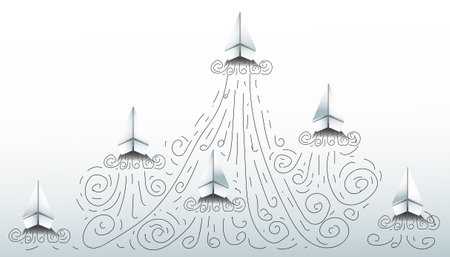paper plane and business strategy on white background, business success,idea and concept creativity illustration business  innovation technology modern.のイラスト素材