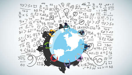 Businessman and woman brainstorm success with word,plan,think,search,analyze,communicate, futuristic idea innovation technology modern.vectorのイラスト素材