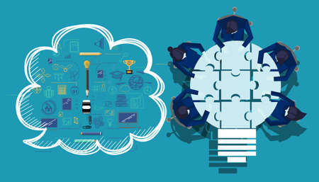 Community trading market analysis  Business group Brainstorm working,connect jigsaw pieces,for  success,plan,think,search,analyze,communicate, futuristic idea innovation technology modern.vectorのイラスト素材