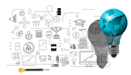 Light bulbs world ,for success,plan,think,search,analyze,communicate, futuristic idea innovation technology modern.vectorのイラスト素材