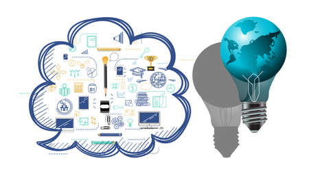 Light bulbs world ,for success,plan,think,search,analyze,communicate, futuristic idea innovation technology modern.vectorのイラスト素材