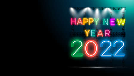 Happy new year  2022 text - Neon style Colorful  -  modern Idea and Concept Vector illustration.の写真素材