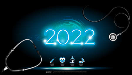 Happy new year  2022 text - Neon style Colorful  -  modern Idea and Concept Vector illustration.の写真素材