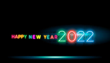 Happy new year  2022 text - Neon style Colorful  -  modern Idea and Concept Vector illustration.の写真素材