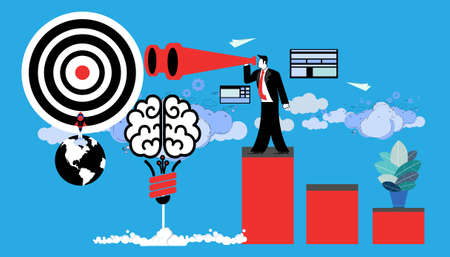 Businessman holds telescope foresight.idea and concept creativity illustration business  innovation technology modern.のイラスト素材