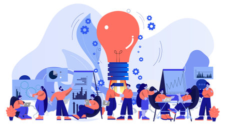 Vector flat illustration.businessperson work in open space office.workplace for teamwork.meeting and freelance job.のイラスト素材