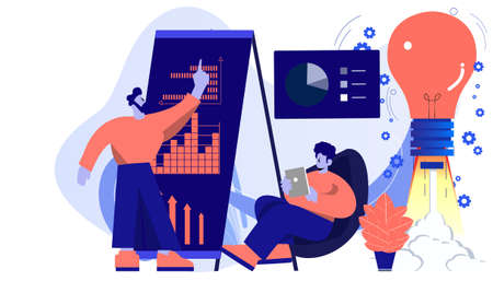 Vector flat illustration.businessperson work in open space office.workplace for teamwork.meeting and freelance job.のイラスト素材