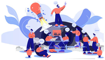 Vector flat illustration.businessperson work in open space office.workplace for teamwork.meeting and freelance job.のイラスト素材