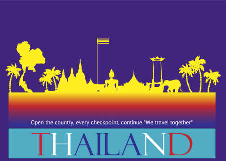 Thailand Travel Landmarks .Banner modern Idea and Concept, Open the country, every checkpoint, continue "We travel together"のイラスト素材