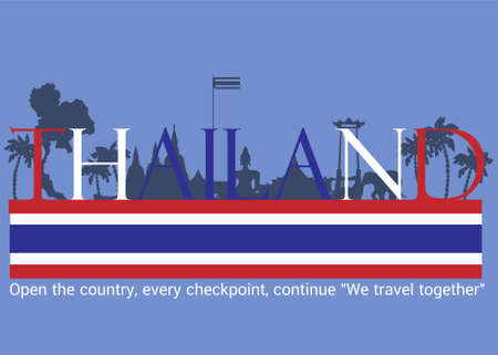 Thailand Travel Landmarks .Banner modern Idea and Concept, Open the country, every checkpoint, continue "We travel together"のイラスト素材