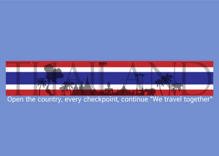 Thailand Travel Landmarks .Banner modern Idea and Concept, Open the country, every checkpoint, continue "We travel together"のイラスト素材