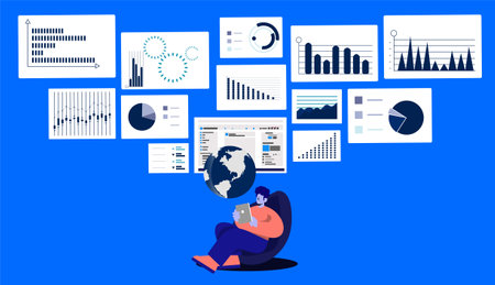 Business Man Use laptop and Book readers, think analyze, flat design illustration Creativity modern Idea and Concept innovation technology Vector.のイラスト素材