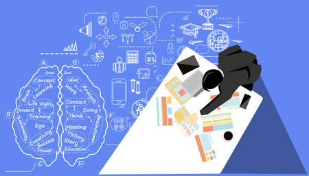 idea and concept creativity illustration business.Office workers think analyze work on table to
success.のイラスト素材