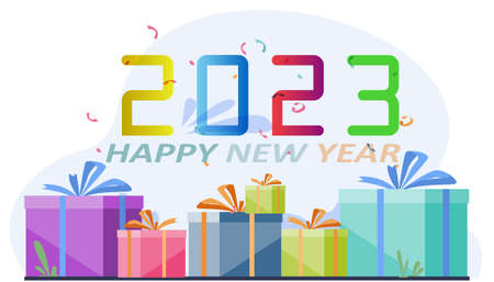 Happy New Year 2023 text design.Gradient Landmark Travel Thailand.banner. Vector. illustration.のイラスト素材