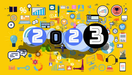 Happy new year  2023  text - Elegant Christmas Background,Light bulb, Ball, snow.の写真素材