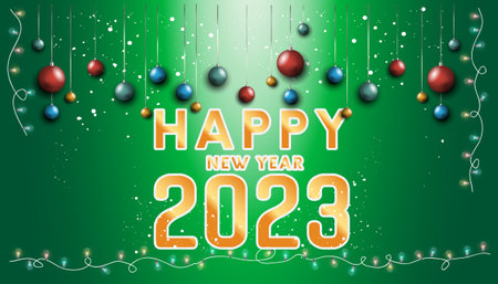 Happy new year  2023  text - Elegant Christmas Background,Light bulb, Ball, snow.の写真素材