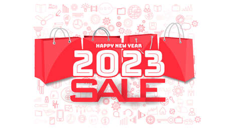 Label Happy new year 2023  Sale Text -  modern design Idea and Concept Vector Business illustration ...