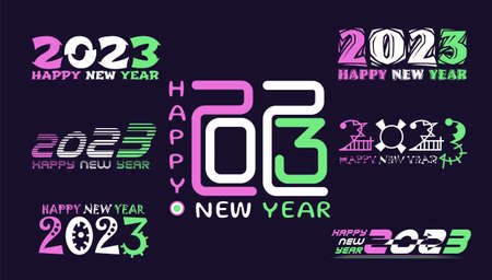 idea and concept think Creativity modern  2023 Happy New Year posters set. Design templates with  logo 2023 for celebration and season decoration. minimalistic trendy backgrounds for branding, banner, cover, card.のイラスト素材