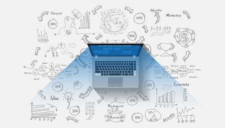 Laptop and Technology, Text various -  modern Idea and Concept Vector illustration Business  with icon,arrow,world,Text 10%-100%.の写真素材